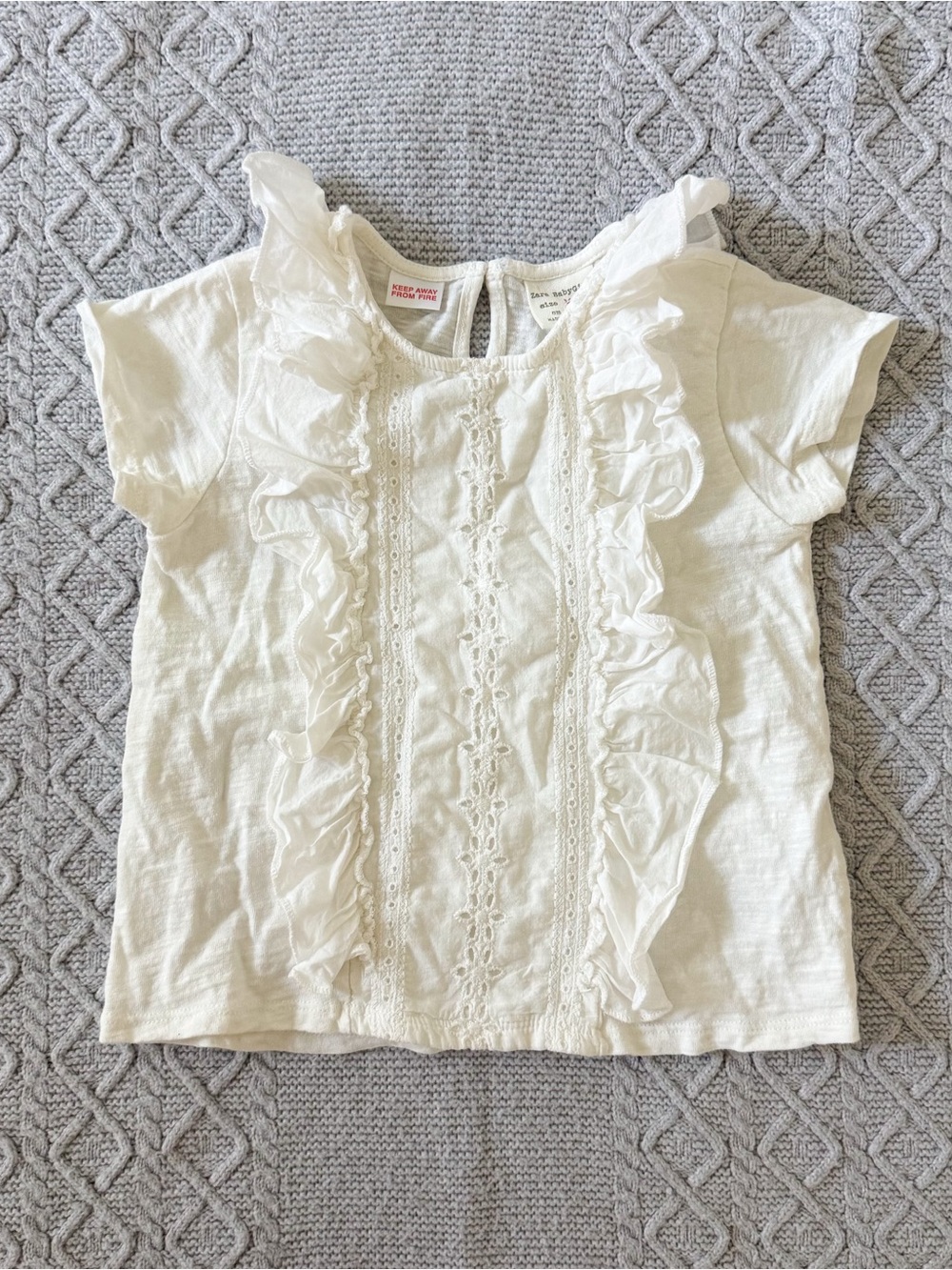 Zara Toddler White Ruffle Eyelet Lace Tee